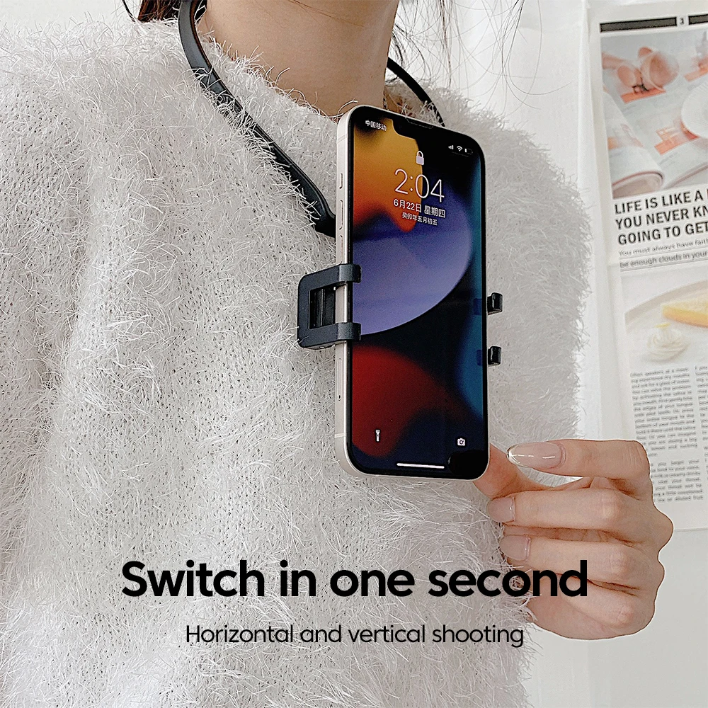 Soporte para teléfono perezoso para colgar en el cuello, soporte para teléfono con grabación de vídeo de primer ángulo para iPhone, Samsung, cámara deportiva, soporte perezoso