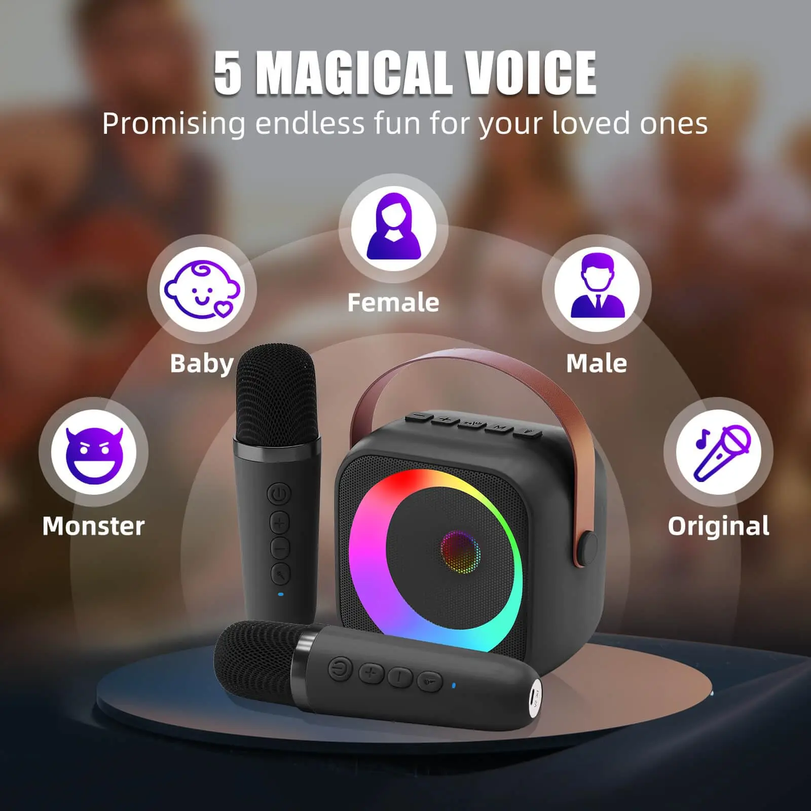 Haomuren-máquina de Karaoke portátil con micrófono inalámbrico 1 o 2 Mini Altavoz Bluetooth para niños que cantan, regalo de fiesta familiar - imagen 3