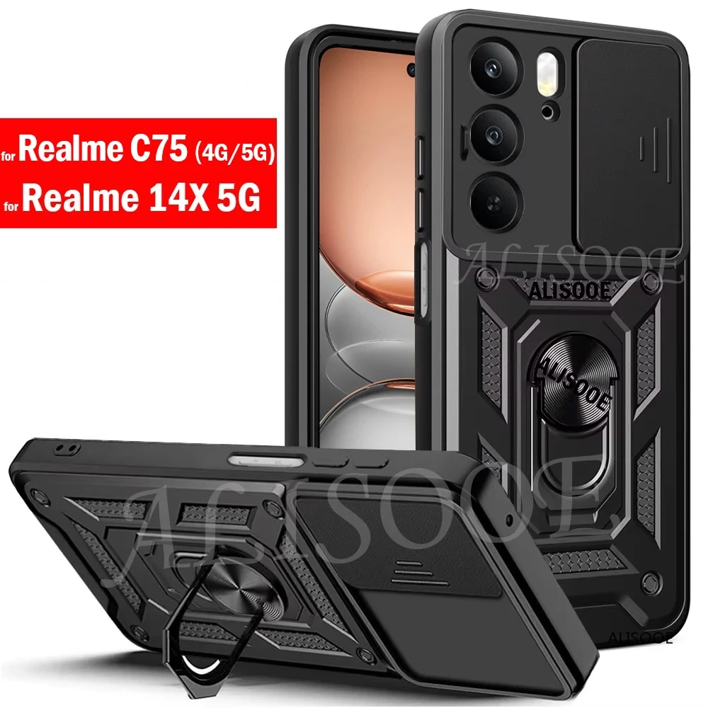 Armadura Capa para Realme C75 4G 14X 5G, funda deslizante con anillo para cámara, funda protectora para Realme C75 4G, funda a prueba de golpes - imagen 2