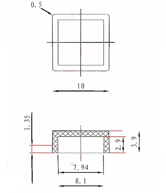 Un dibujo de un cuadrado con medidas y cuadrícula