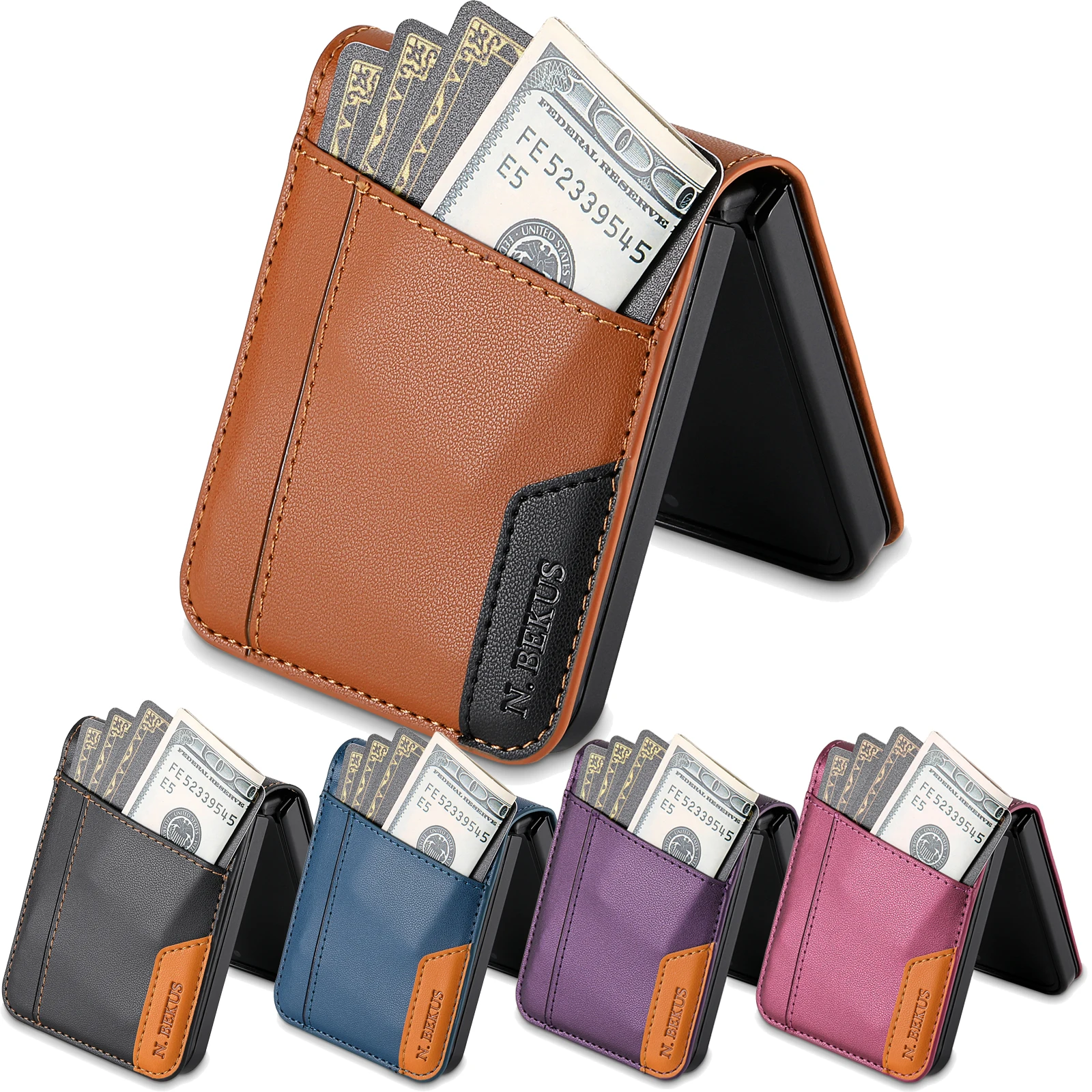 Funda de cuero con tarjetero para Samsung Galaxy Z Flip 7 6 7fe 5G ZFlip 5 4 3 Flip7 Flip6, funda con sensación de piel - imagen 2