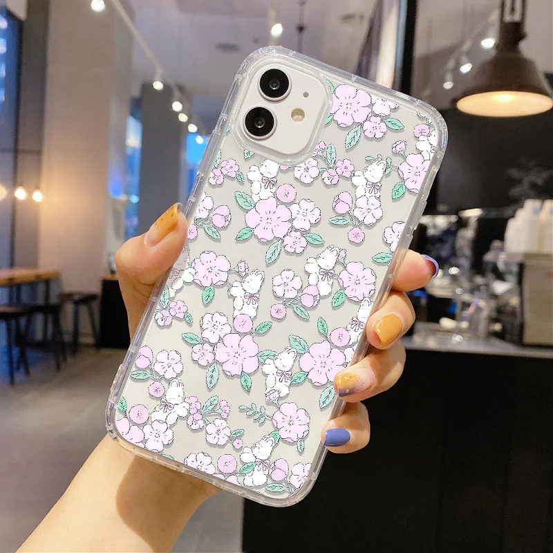Fundas de teléfono para iPhone 15 Pro Max, funda protectora de silicona con flores, 14, 13, 12, 11 Pro, XS, Max, XR, 6, 7, 8 Plus, SE 2020