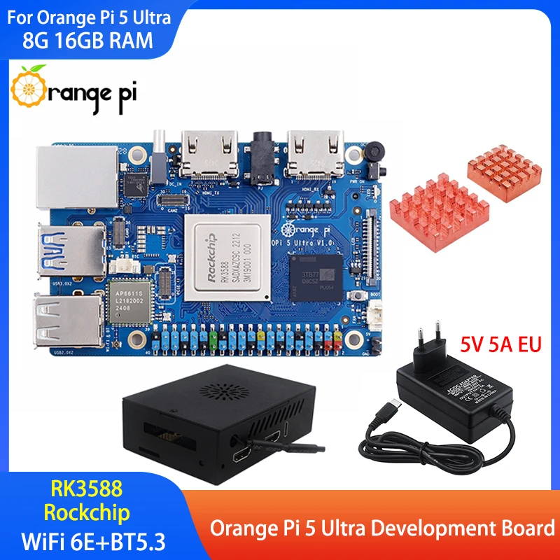 Orange Pi 5 Ultra 8G/16GB RAM RK3588 LPDDR5 Placa de desarrollo ordenador WiFi 6E + BT5.3 M2 ranura 2,5G LAN para Orange Pi 5 Ultra