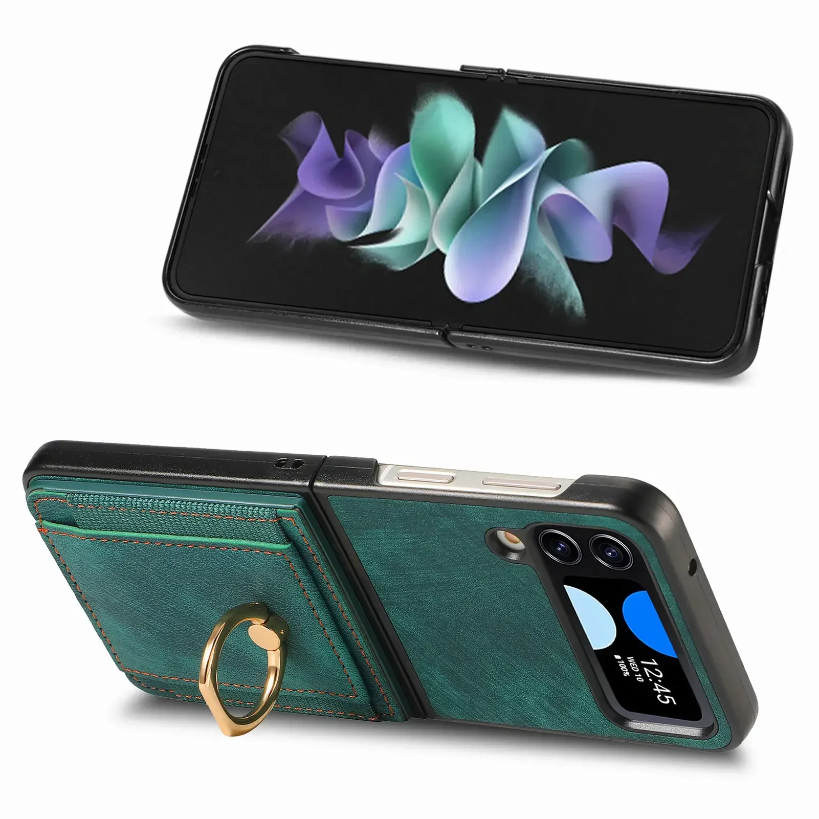Funda tipo billetera de cuero Solt con tarjetas y soporte de anillo para Samsung Galaxy Z Flip 7 FE 6 5 4 5G Flip5, funda magnética con soporte para teléfono - imagen 4