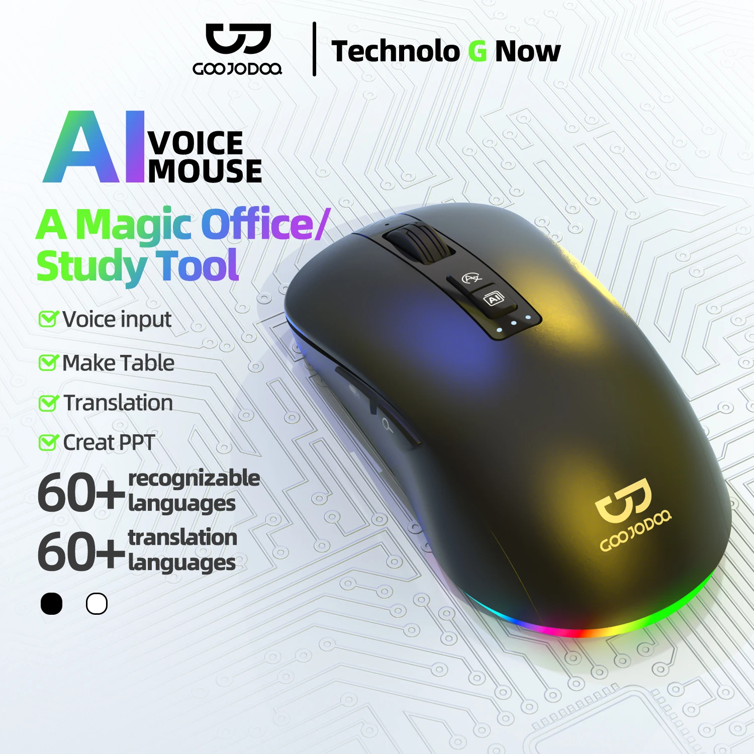 GOOJODOQ-ratón de voz inteligente con IA, dispositivo con Bluetooth, inalámbrico, para escribir artículos, PPT, reconocimiento de voz, traducción, 100 + Ai Assist - imagen 2