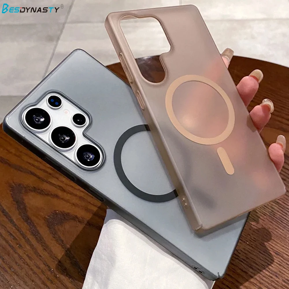 Funda de carga inalámbrica Magsafe mate ultradelgada S25Ultra para Samsung S25 S24 S23 S22 S21 S20 FE Plus cubierta translúcida esmerilada - imagen 2