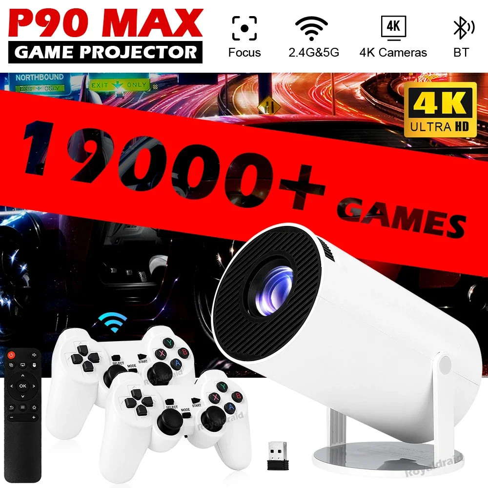 Consola de videojuegos P90 Max con 2 controladores inalámbricos Más de 19000 juegos retro Compatible con proyector de juegos inteligente portátil 4K 1080P Androd11 - imagen 2