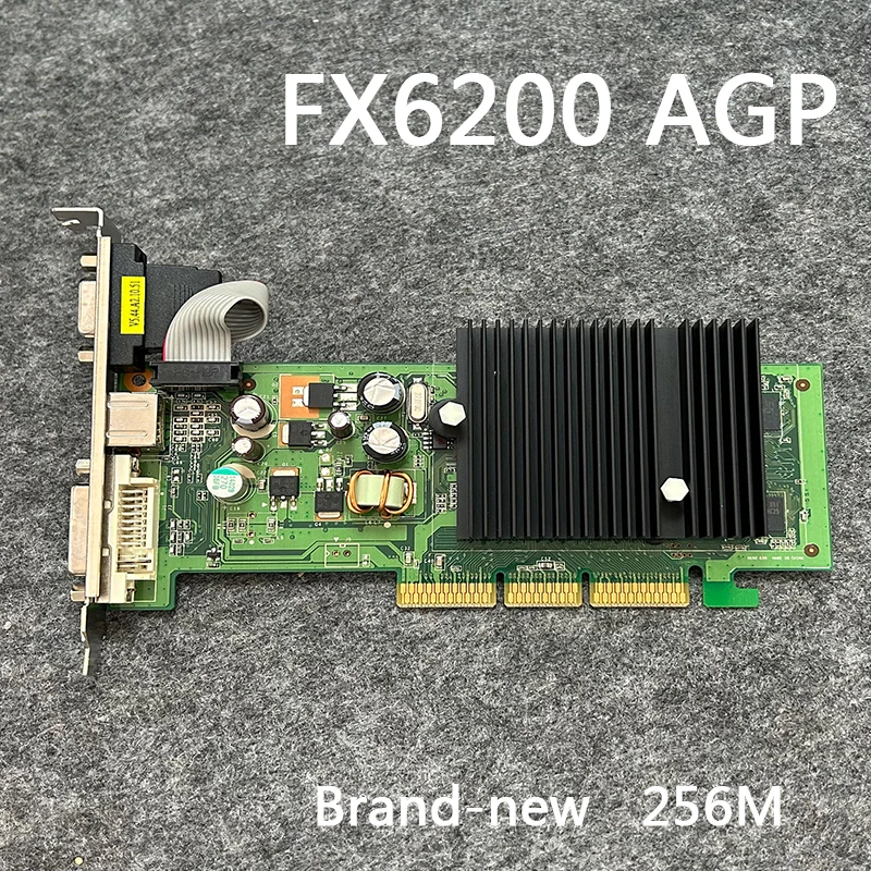 Tarjeta gráfica de vídeo para nVIDIA FX6200, 256M, AGP, 4x, 8X, DDR2, VGA + S, DVI, 64 bits, AGP, pny, silenciosa, nueva