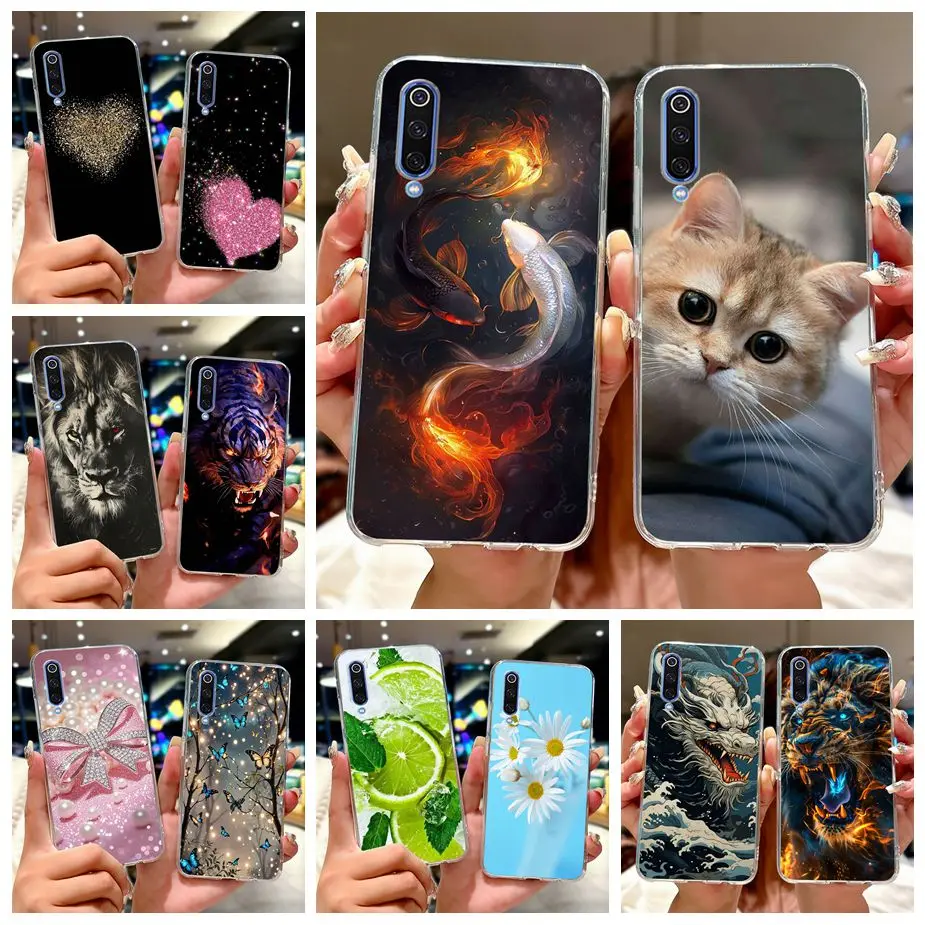 Para Xiaomi Mi 9 Lite funda moda gato Lucky Koi cubierta pintada Fundas de teléfono de silicona suave para Xiaomi Mi 9 SE Mi9 Lite Mi9SE Fundas