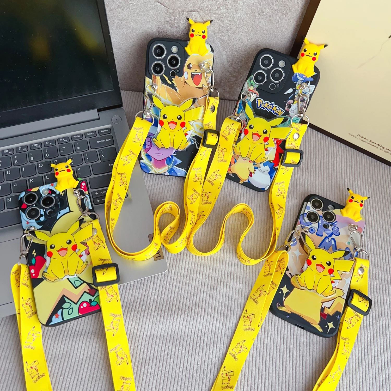 Para Samsung Galaxy A16 A06 A26 A56 A04E A05 A05s A15 A25 A35 A55 funda de Pika de dibujos animados con cuerda de soporte - imagen 2