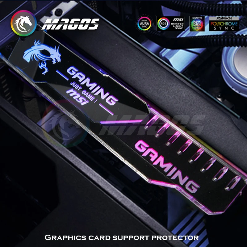 Soporte GPU ARGB superficie de espejo plateado ROG MSI AROUS AMD NVIDIA Logo placa base RGB SYNC Gaphics soporte de tarjeta Protector - imagen 4
