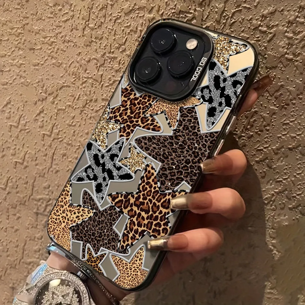 Funda de teléfono de Material IMD para Xiaomi Redmi Note 14, fundas Redmi Note 13 Pro Plus 12S 12 11 14C 13C, funda negra con estampado de leopardo y estrellas - imagen 3