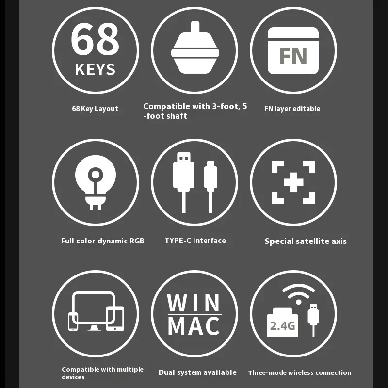 Teclado dividido ST68, Teclado mecánico inalámbrico Bluetooth de 3 modos de intercambio en caliente QMK/VIA, Teclado mecánico para juegos RGB personalizado - imagen 5