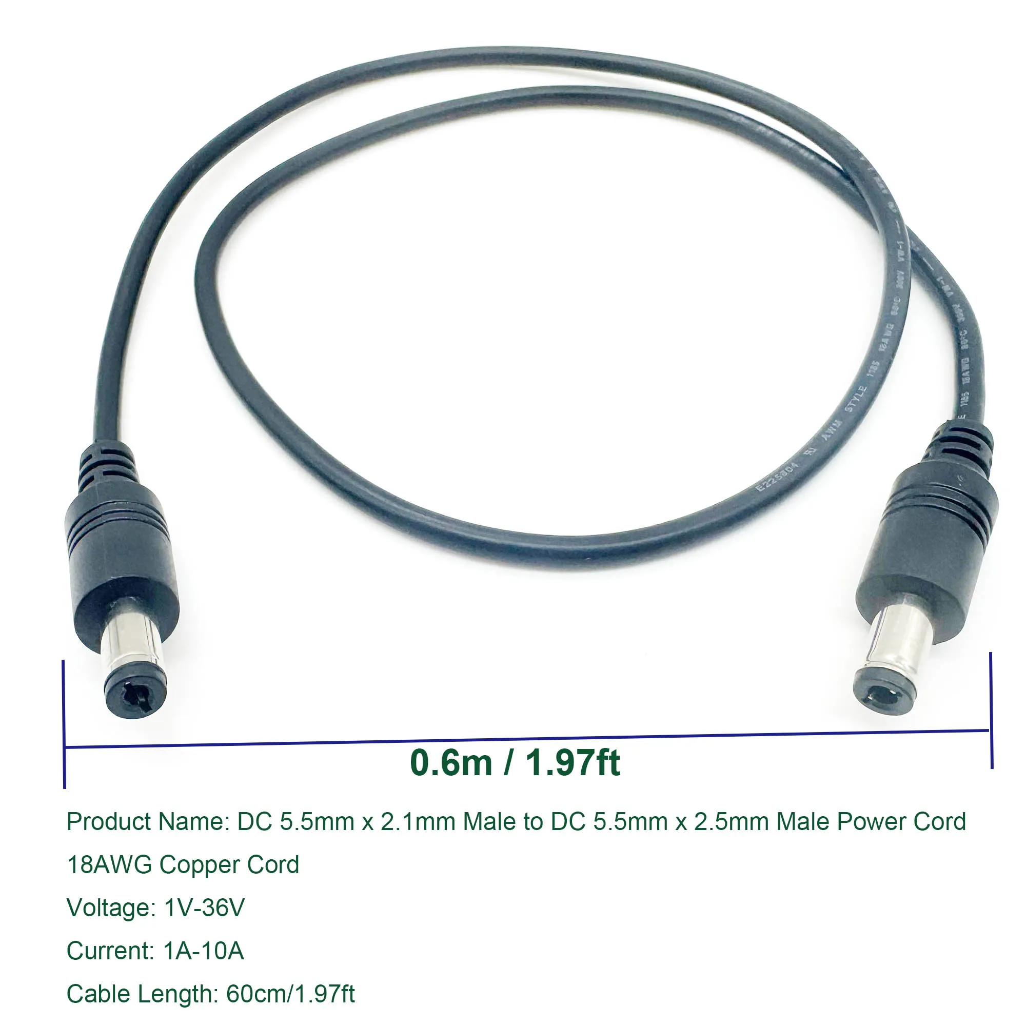 Alimentación CC 5,5mm x 2,5mm macho a conector macho de 2,1mm Cable 18AWG tira de LED cámara de vigilancia cámara de seguridad CCTV DVR - imagen 4