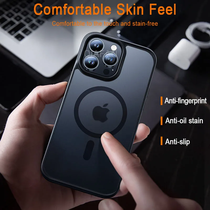 Funda de teléfono con carga inalámbrica magnética Magesafe, transparente, mate, de lujo, para iPhone 11, 12, 13, 14, 15, 16 Pro Max Plus, a prueba de golpes - imagen 3