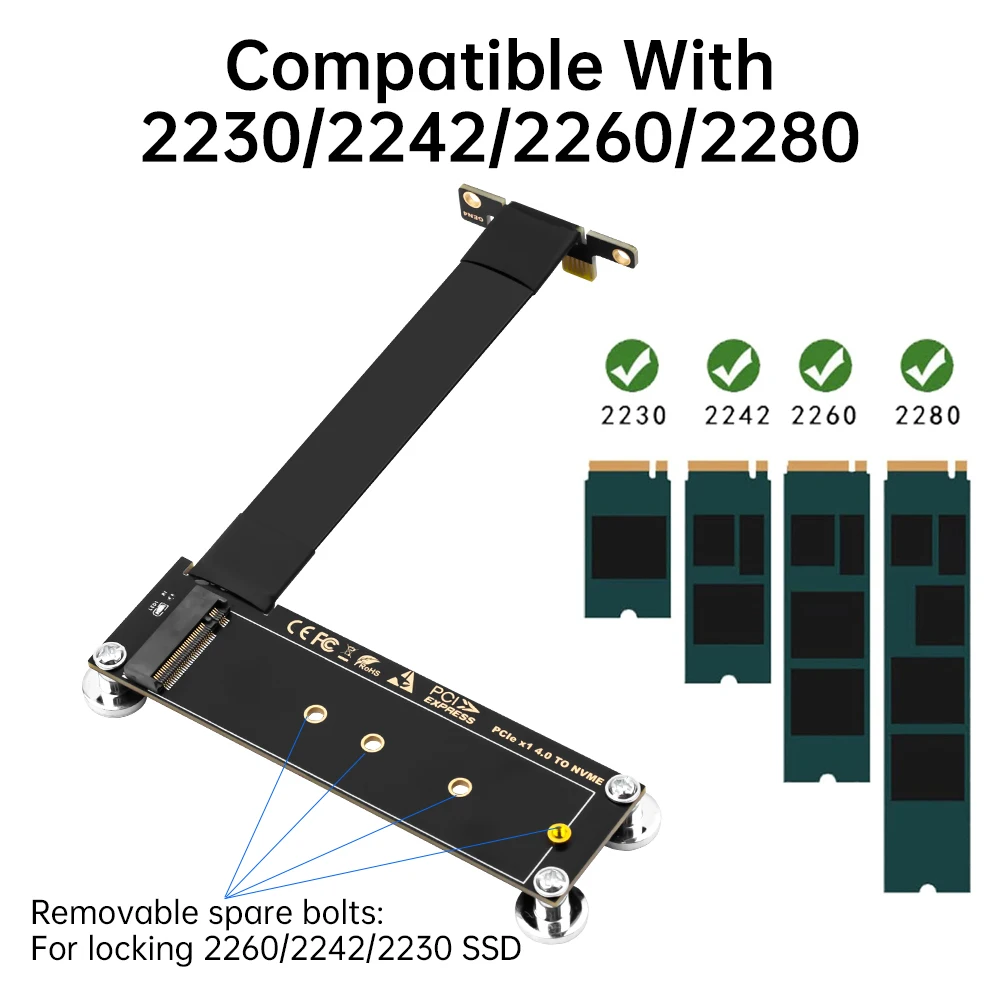 Tarjeta elevadora M.2 NVME a PCIe X1 X4 X8 X16, Cable de extensión PCI Express de ángulo recto de 10CM, M.2 NVMe SSD a X1, compatible con PC de escritorio - imagen 2