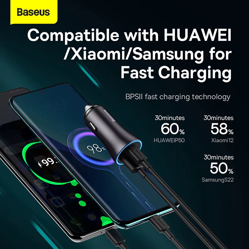 Baseus Cargador Coche USB-C 60W QC4.0 PD3.0 - Carga rápida iPhone 13 - imagen 3