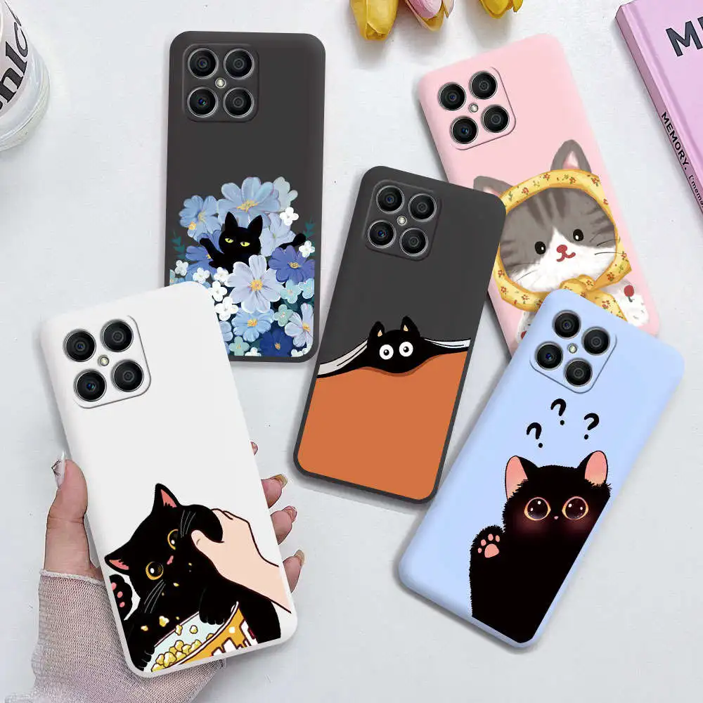 Funda de dibujos animados para Honor X8 4G 5G X6 70 Lite X8A X6A X6B X8B 200 funda de gato bonita inteligente carcasa trasera suave pareja parachoques Coque