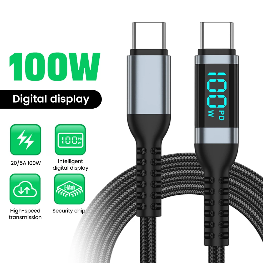 PD100W pantalla Digital LCD Cable de carga rápida transferencia de alta velocidad tipo C a Cable tipo C para iphone 15 Samsung Xiaomi OPPO