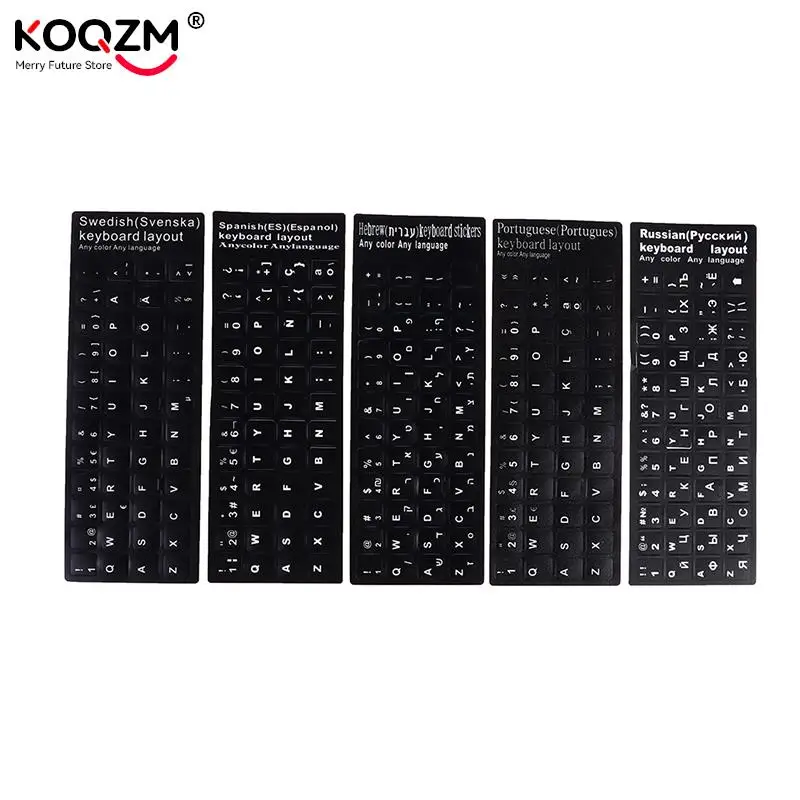 Pegatinas para teclado de ordenador portátil, cubiertas con diseño de letras del alfabeto, ruso, español, portugués, hebreo, Sueco