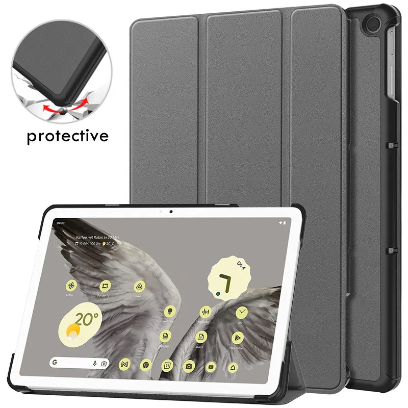 Funda para tableta Google Pixel de 11 pulgadas 2023, Funda trasera de plástico duro de cuero PU magnético triple plegable, Funda para Google Pixel