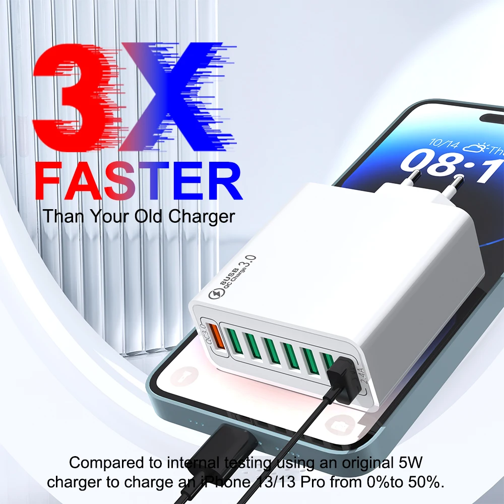 Cargador USB de carga rápida QC4.0 de 8 puertos UE EE. UU. KR QC 3,0 pared de carga rápida para adaptador de teléfono para iPhone 15 Xiaomi Huawei Samsung - imagen 5