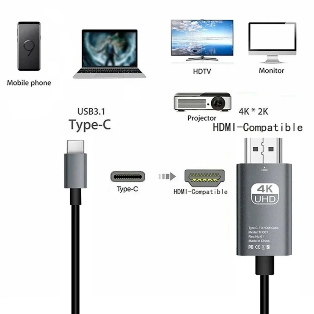 Cable adaptador Compatible con USB C a HDMI, Cable convertidor HDTV para teléfonos móviles, portátil, tableta, TV, MacBook, Notebook, 4K/8K, 60Hz/80Hz - imagen 3