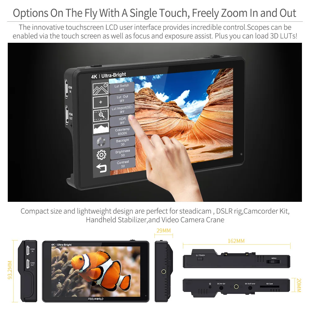 FEELWORLD 6 Inc Monitor de campo de cámara con pantalla táctil LUT6 IPS 2600nits 3D LUT HDR con alcance vectorial de forma de onda para cámaras DSLR - imagen 5