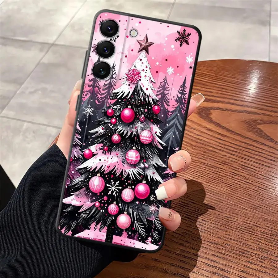 Funda de teléfono suave negra para Samsung Galaxy A17 A06 A70 A40 A16 A20 A13 A50 A30 A15 A04 A10 A12 A05 árbol de Navidad rosa - imagen 4