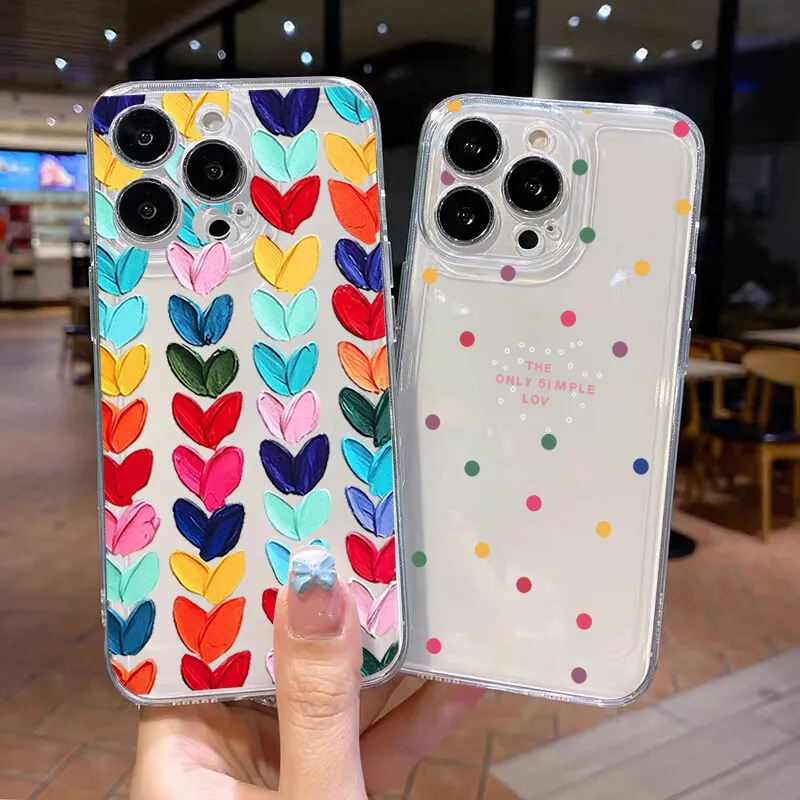 Funda para Xiaomi Redmi Note 13 14 Pro 5G 12 14 4G 10 11 12 13 14 Pro Plus 5G 11S 12S cubierta transparente colorida punto de onda corazón de amor - imagen 3