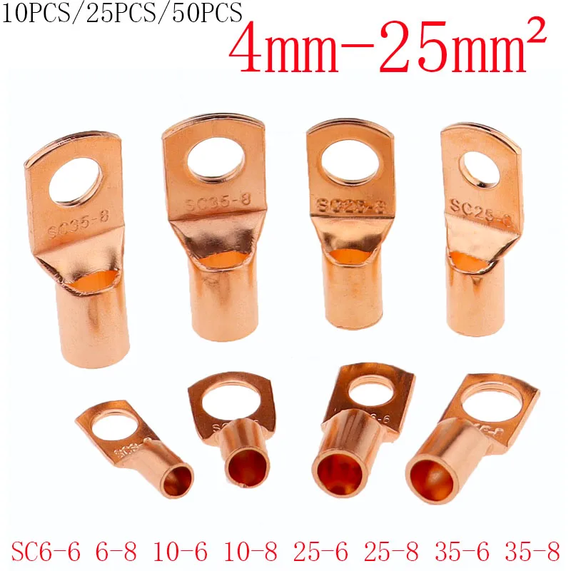 10/25/50 Uds SC tipo Terminal de punta de Cable SC6 SC10 SC16 SC25 AC35 bloque de cobre desnudo agujero de terminales 6mm 8mm 10mm conector de Cable de engarzado - imagen 2