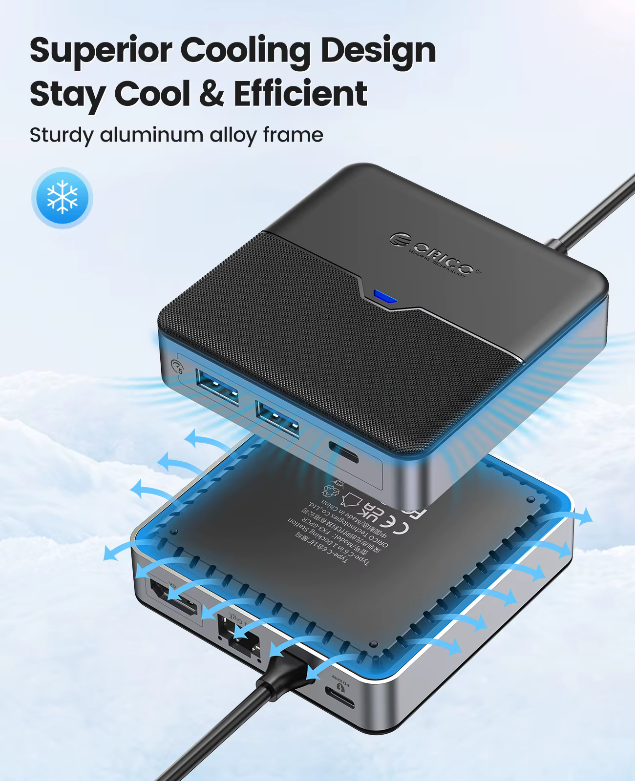 ORICO Docking Station USB-C 4K60Hz HDMI RJ45 PD MacBook iPad - imagen 5