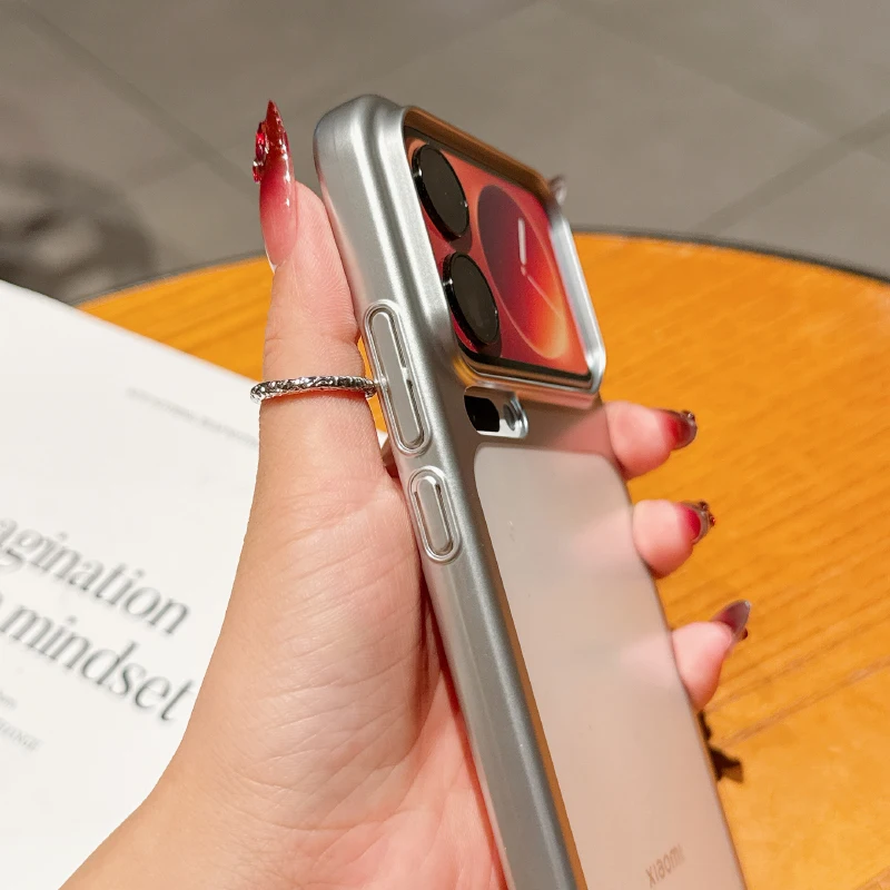 Nueva vitalidad naranja lujo Color sólido revestimiento borde mate translúcido acrílico funda de teléfono para Xiaomi 17 Pro Max cubierta de parachoques - imagen 5