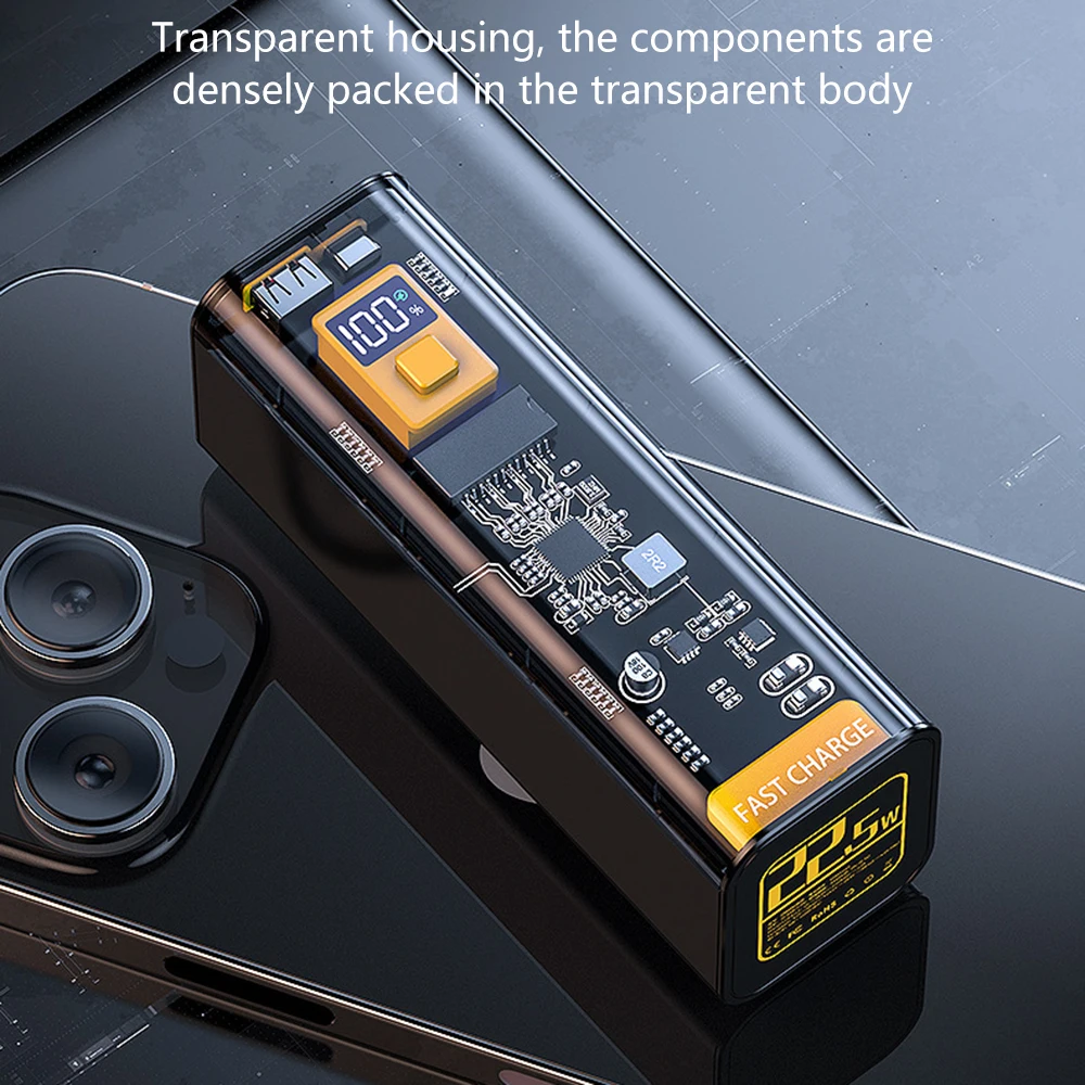 Carcasa transparente de carga rápida para móvil, cargador PD de 22,5 W, entrada/salida, 40000mAh - imagen 5