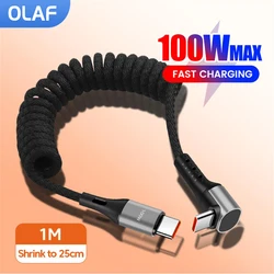 PD 100W tipo C a USB C Cable de carga rápida Cable de resorte de coche para iPhone 15 16 Samsung Xiaomi Huawei iPad 66W Cable USB tipo C