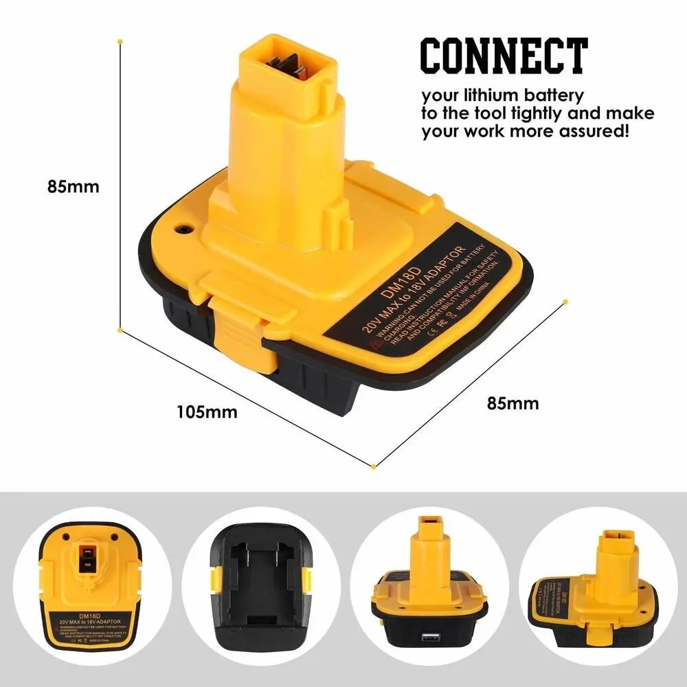 Adaptador de batería DM18D con conversión USB para DeWalt 20V para batería de litio Milwaukee de 18V a batería DeWalt NiCad y NiMh - imagen 3