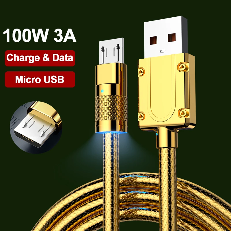 Cable de carga rápida Micro USB 100 A macho A Micro B para Xiaomi VIVO, Huawei, Honor, Samsung, Cable de datos de teléfono de alta velocidad, 2,0 W, 3A