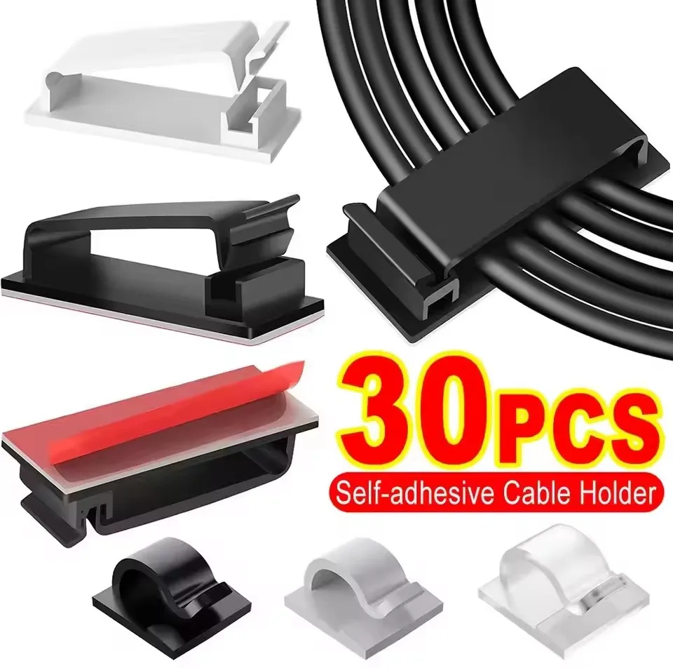 Organizador de cables autoadhesivo, abrazadera de Cable, soporte de Clips, gestión de abrazaderas, Cable de datos USB para coche, administrador enrollador de cables decorativo