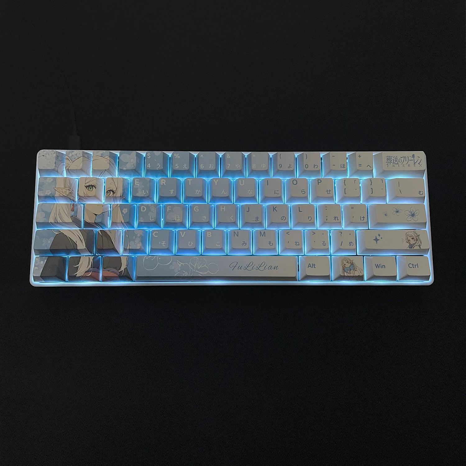 Juego de teclas con tema de Anime, color azul y blanco, PBT 61 64 68 75, diseño de teclas con perfil de cereza, teclas personalizadas para teclado mecánico - imagen 5