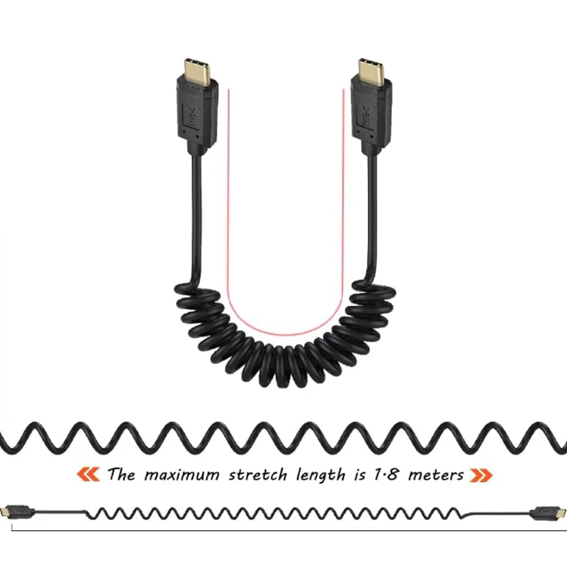 Cable retráctil de resorte macho a macho USB3.1 tipo C curvo de alta calidad de 180cm 4K @ 60Hz 10Gbps para teléfonos móviles Macbook Pro/Air - imagen 2