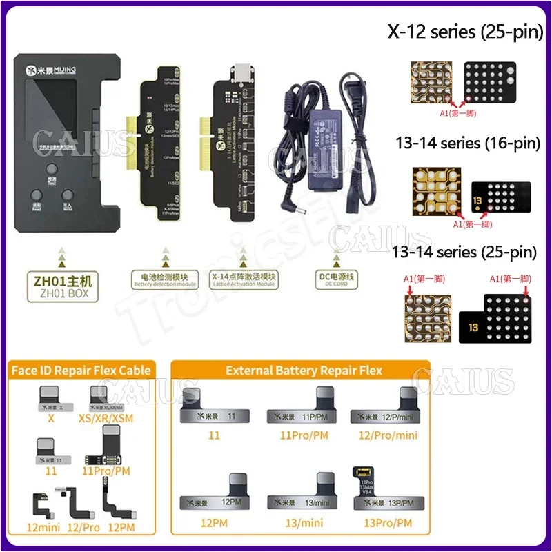 MIJING ZH01 Cable de matriz de puntos de reparación de identificación facial, proyector de puntos, cambio de datos de batería flexible para IPhone X, XR, XS, 11, 12, 13, 14 Pro, programador