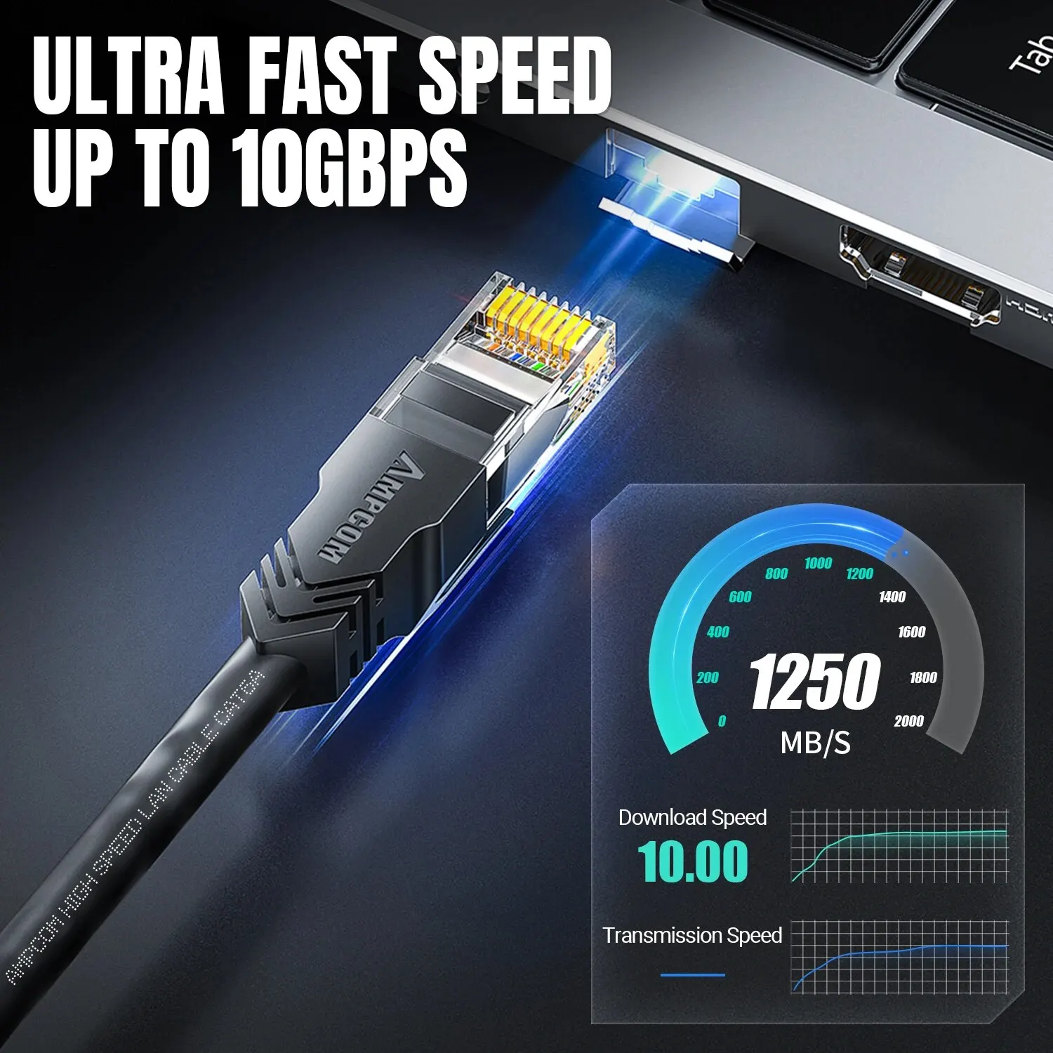 AMPCOM Cable de red ultraflexible, CAT 6A, Ultra suave, 10gbps, RJ45, Cat6a, Ethernet, LAN, RJ45, alta velocidad, enrutador, módem, PC - imagen 5