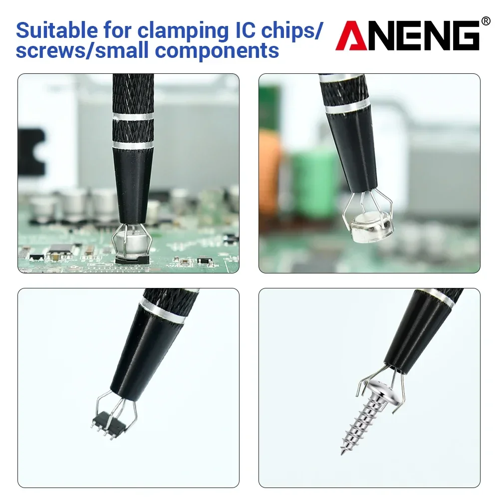 ANENG-agarrador de componentes electrónicos, Extractor de Chip IC de cuatro garras, pinzas recolectoras de tornillos, herramienta de recogida, herramienta manual de reparación de agarrador de Metal - imagen 4