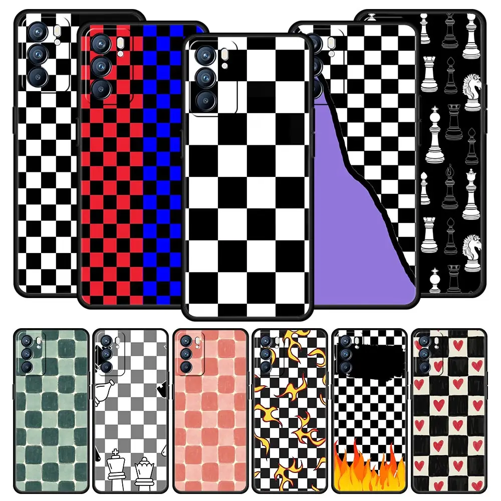 Funda de teléfono artística con tablero de ajedrez para Oppo Reno14 Reno13 Reno12 11 F 10 Find X5 X9 Pro A54 5G A53 A52 A9 A74 A78 4G A79 A80 A98