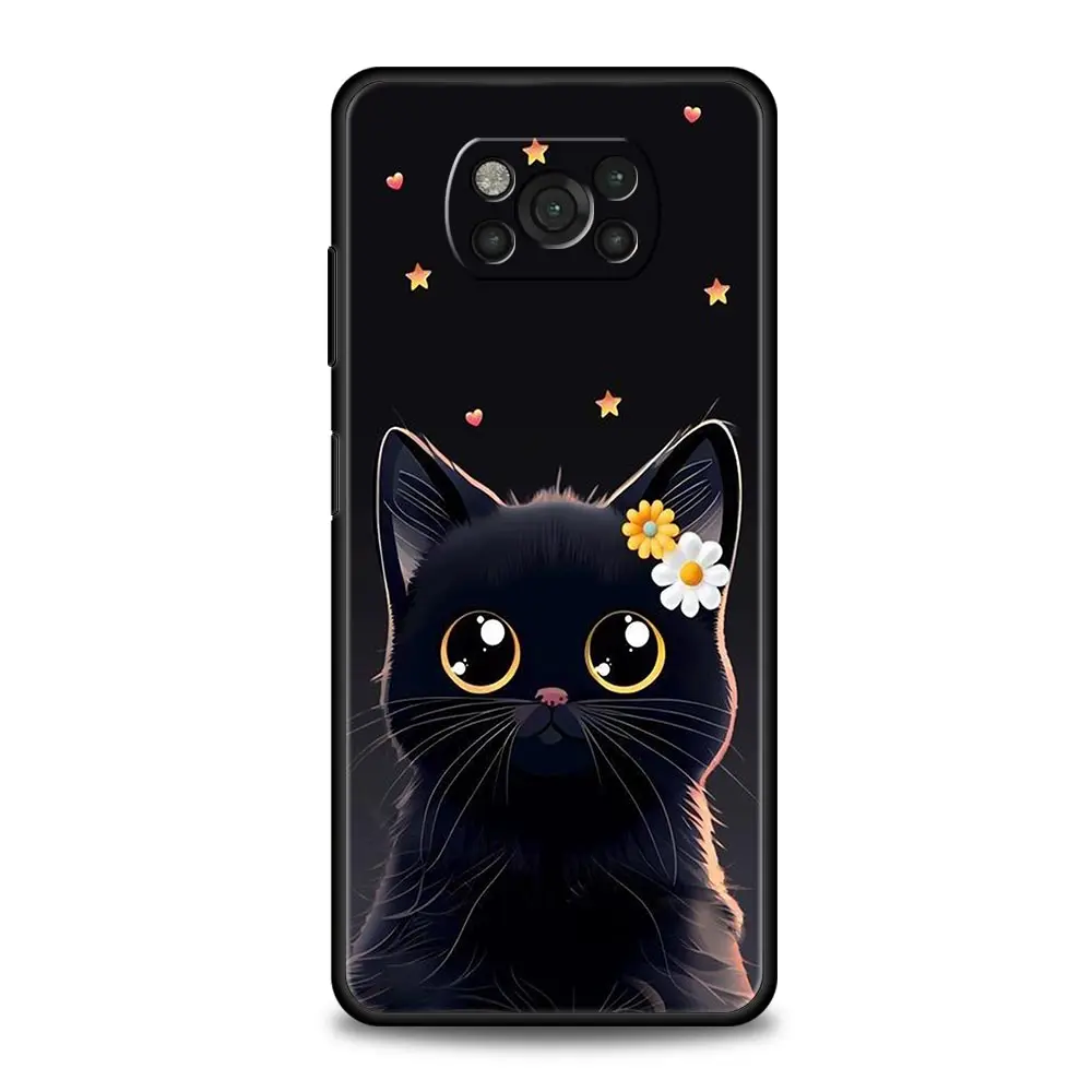Funda de teléfono para Xiaomi Poco X6 X5 X4 Pro 5G X3 NFC F5 F4 M5 M4 M3 F3 GT C51 C50 C55, cubierta negra de dibujos animados, arte de gato encantador, moda - imagen 2
