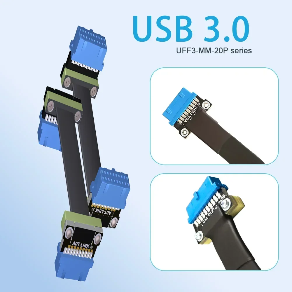 Placa base USB 3,0 Int.19P cabezal de enchufe macho a extensor macho Int.19P Cable plano adaptador de Panel frontal interno 19P con orificios para tornillos - imagen 3
