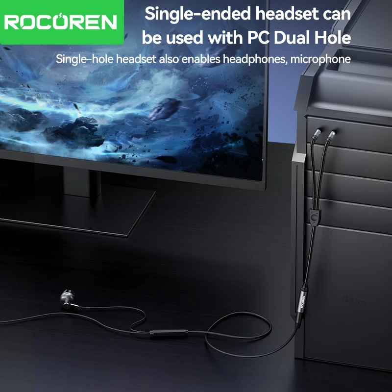 Rocoren-Cable divisor de Audio con conector de 3,5mm, Adaptador de Audio de 2 vías AUX macho a doble hembra para auriculares, teléfono y Escritorio - imagen 2