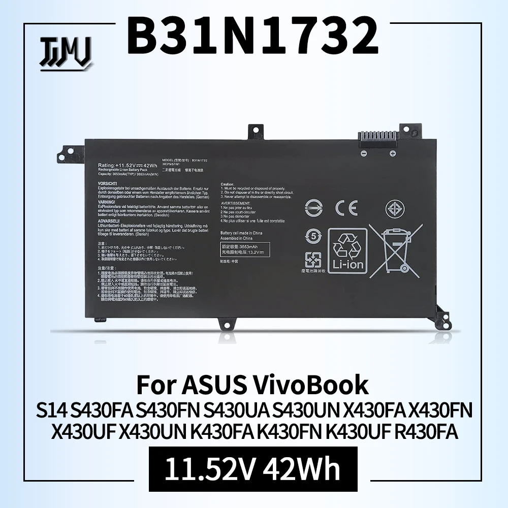 B31N1732 Reemplazo de batería para ASUS VivoBook S14 S430FA S430FN S430UA S430UN X430FA X430FN X430UF X430UN K430FA K430FN K430UF
