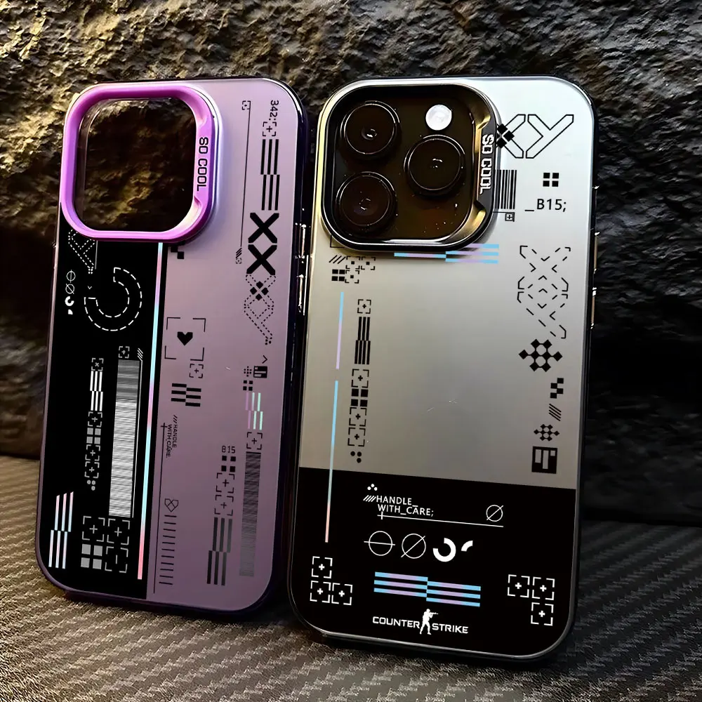 Funda de teléfono de juego de moda novedosa para iPhone 16 15 14 13 12 11 Pro Max X XR XS 8 7 Plus SE2 cubierta trasera mate plateada láser a prueba de golpes - imagen 5