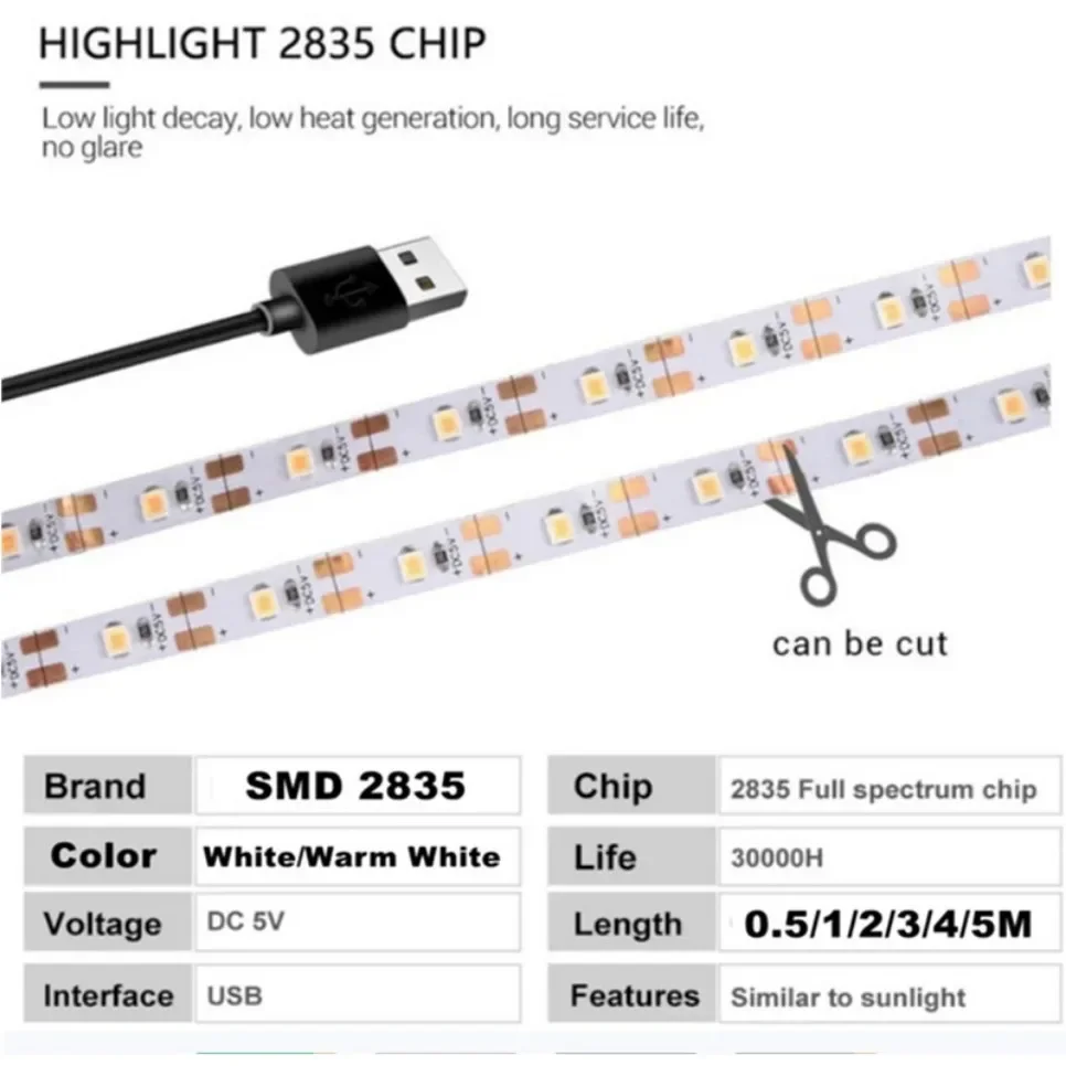 Tira de luces LED para decoración del hogar, cinta de iluminación de fondo de TV, lámpara de 1- 5m, CC de 5V, USB, Blanco cálido, 2835 - imagen 5
